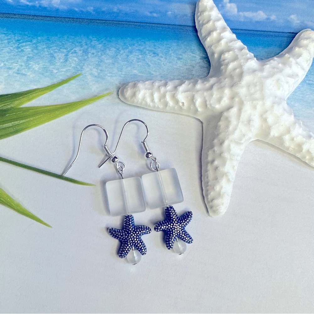 3/$25 Royal Blue Starfish Silver Earrings